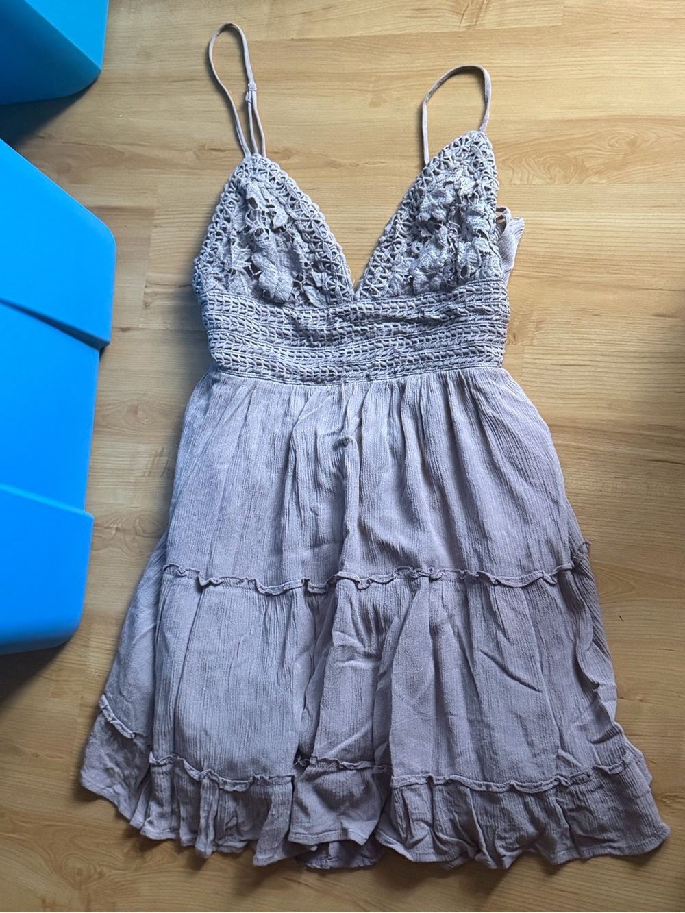 VILA Dusty Mauve Crochet Bodice Spaghetti Strap Dress